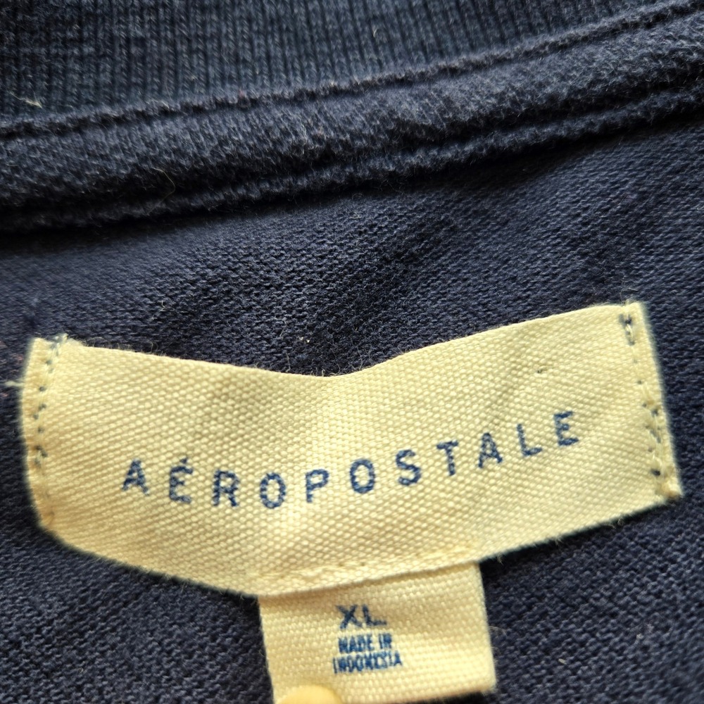 Aeropostale Mens XL Navy Blue Short Sleeve Polo Shirt Geo Diamond Dot Pique‎ - Picture 3 of 8